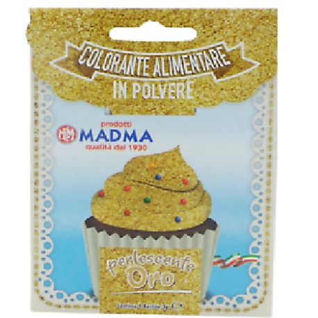 Colorante in polvere sparkle oro puro o perlescente scintillante, idrosolubile uso alimentare in bustina da 3 g di Madma Colorante in polvere sparkle oro puro o perlescente scintillante, idrosolubile uso alimentare in bustina da 3 g di Madma