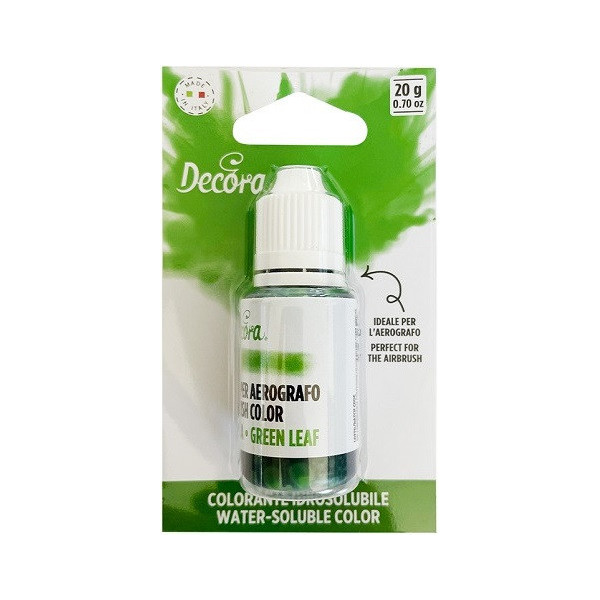 Colorante idrosolubile liquido verde foglia, ad uso alimentare, per aerografo, 20 g Decora