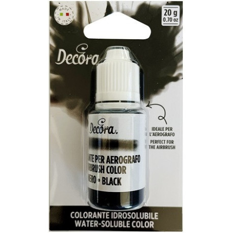 Colorante idrosolubile liquido nero, ad uso alimentare, per aerografo, 20 g da Decora Colorante idrosolubile liquido nero, ad uso alimentare, per aerografo, 20 g da Decora