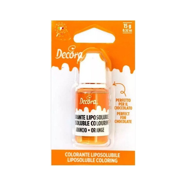 Colorante liposolubile liquido arancione, ad uso alimentare, da 15 g, di Decora