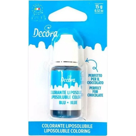 Colorante liposolubile liquido blu, ad uso alimentare, in bottiglia da 15 g, di Decora