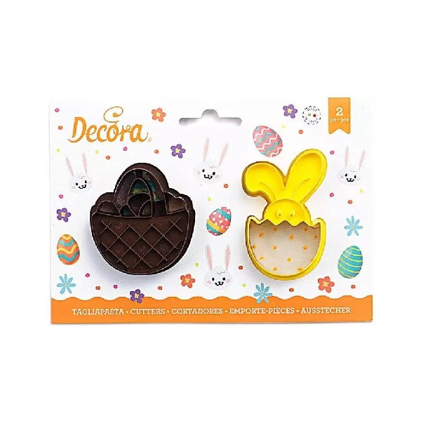 Tagliapasta cestino e bunny Decora: set 2 sagome in plastica a forma di cestino 6x6,5xh2,2 cm e coniglio 4,5x7,5xh2,2 cm