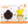 Tagliapasta cestino e bunny Decora: set 2 sagome in plastica a forma di cestino 6x6,5xh2,2 cm e coniglio 4,5x7,5xh2,2 cm