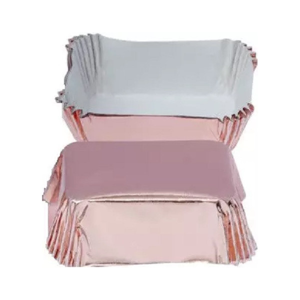 Set di 20 pirottini color rose gold per mini plum cake in carta da forno antiaderente di dimensioni 8x5xh3,2 cm da Decora