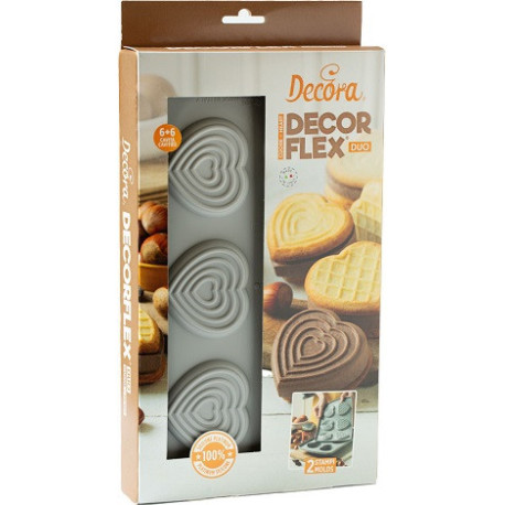 Duo Cuore Decora: coppia di stampi silicone con 6 cuori 6,8x6,3xh2,3 cm ideali per biscotto gelato