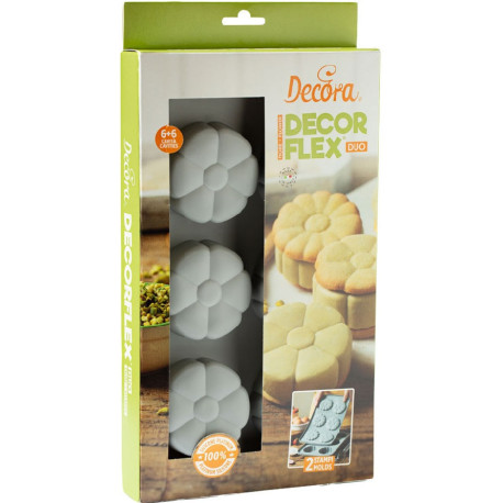 Duo Fiore Decora: coppia di stampi silicone con 6 fiori ø6,7xh2,3 cm ideali per biscotto gelato