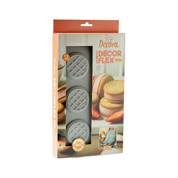 Duo Tondo Decora: coppia di stampi silicone con 6 dischi ø6,5xh2,3 cm ideali per biscotto gelato