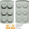 Duo Tondo Decora: coppia di stampi silicone con 6 dischi ø6,5xh2,3 cm ideali per biscotto gelato