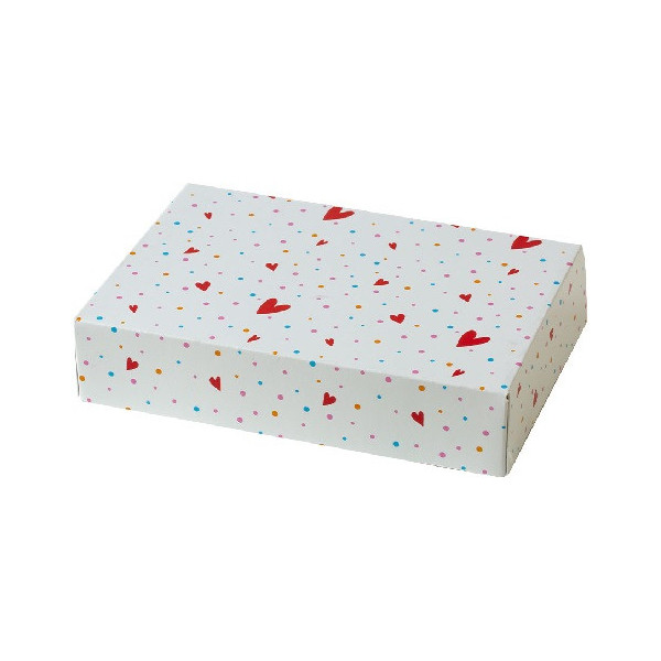 Scatola regalo rettangolare portadolci cuoricini Decora: box auto-montante in cartoncino 23x16xh5 cm
