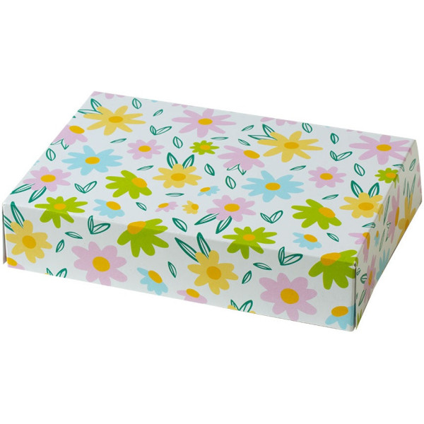 Scatola regalo rettangolare portadolci margherite colorate Decora: box auto-montante in cartoncino 23x16xh5 cm