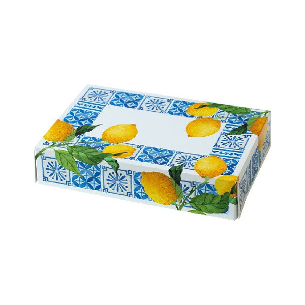 Scatola regalo rettangolare portadolci piastrella limoni Decora: box auto-montante in cartoncino 23x16xh5 cm