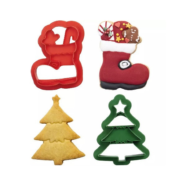 Set 2 Tagliapasta 1 Albero di Natale e 1 Scarpone da Neve in plastica da Decora