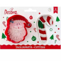 Tagliabiscotti Natalizi Babbo Natale e Bastoncino Candy Cane Decora | Set 2 Cutter in Plastica per Biscotti e Pasta di Zucchero