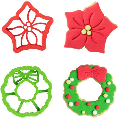 Set 2 tagliapasta 1 ghirlanda di natale con fiocco e 1 stella di natale in plastica Decora