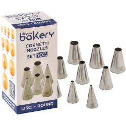 Set 10 cornetti lisci in acciaio inox da ø4 a ø18 mm Decora