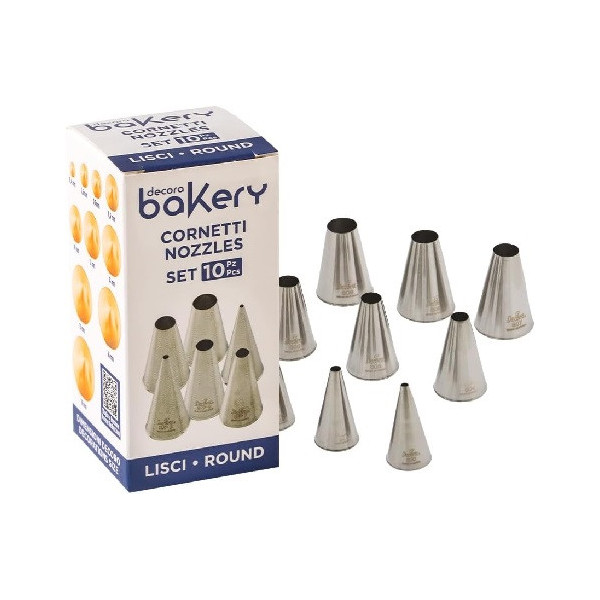 Set 10 cornetti lisci in acciaio inox da ø4 a ø18 mm Decora