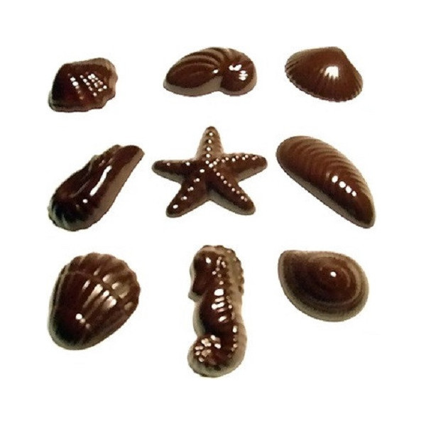 Cioccolatini frutti di mare: stampo in policarbonato 18 cavità in 9 forme assortite per un totale di 100 g