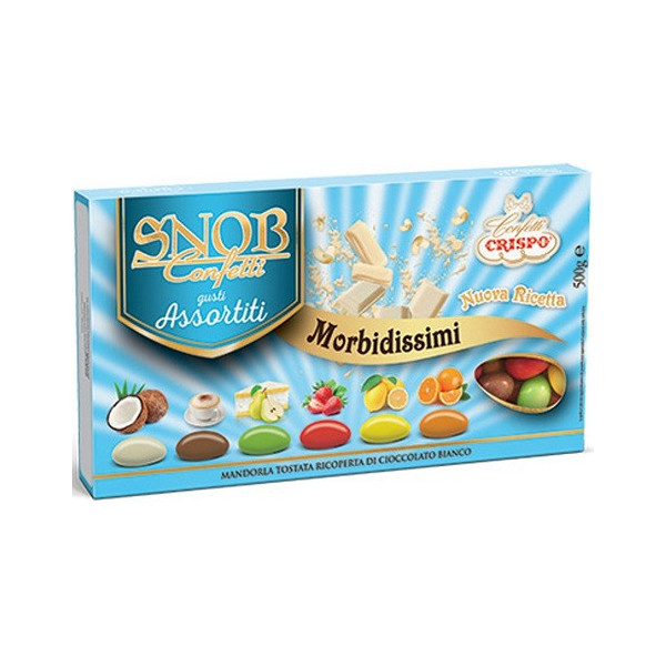 Confetti Snob Gusti Assortiti da 500 g Crispo: confetti ciocomandorla ai gusti e colori assortiti, linea Snob Crispo
