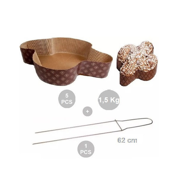 Kit spillone con 5 stampi colomba in carta forno calandrata per colombe dal peso di 1,5 Kg