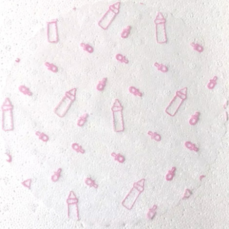 50 Veli in organza con rilevo a forma di biberon Rosa con effetto floccato 50 Veli in organza con rilevo a forma di biberon Rosa con effetto floccato