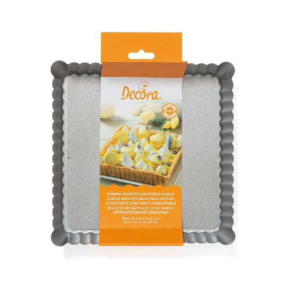 Stampo crostata quadrata Decora con fondo mobile in acciaio antiaderente 21x21xh3,5 cm