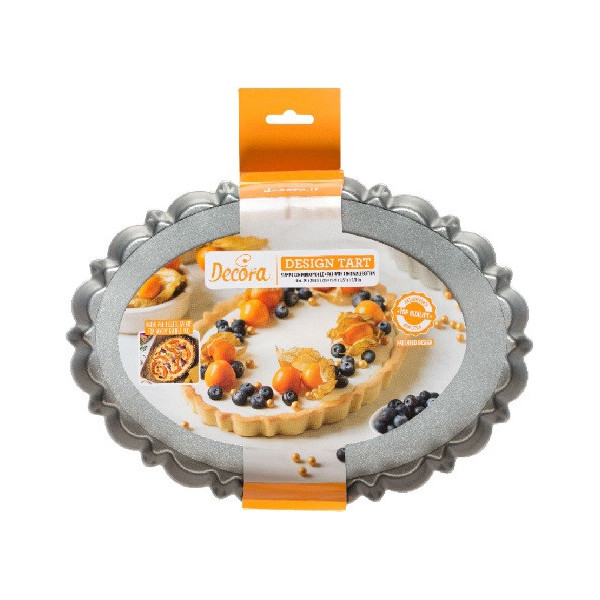 Forma Crostata Ovale con Fondo Mobile 29x20xh3 cm in metallo antiaderente di alta qualità da Decora