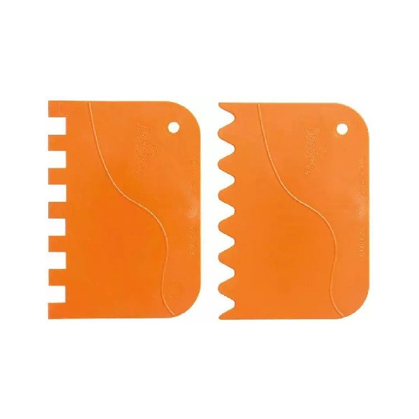 Set 2 Tarocchi ondulati a pettine o spatole ondulate a pettine o raschia multiuso in plastica arancione da Decora