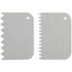 Set 2 Tarocchi dentellati o spatole dentellate o raschia multiuso in plastica bianca da Decora