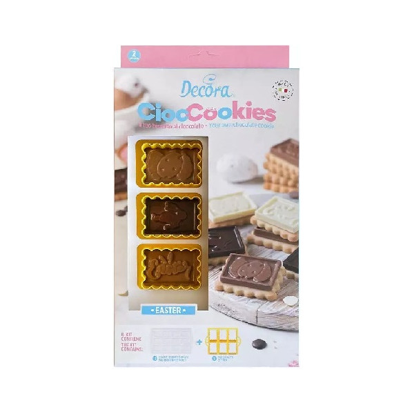 Set CiocCookies Pasqua: tagliapasta in plastica per gallette e Stampo Termoformato per placchette di Cioccolato da Decora