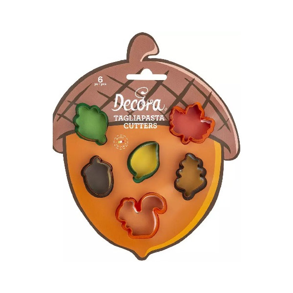 6 Mini Taglia-biscotti foglie autunnali miste in plastica da Decora