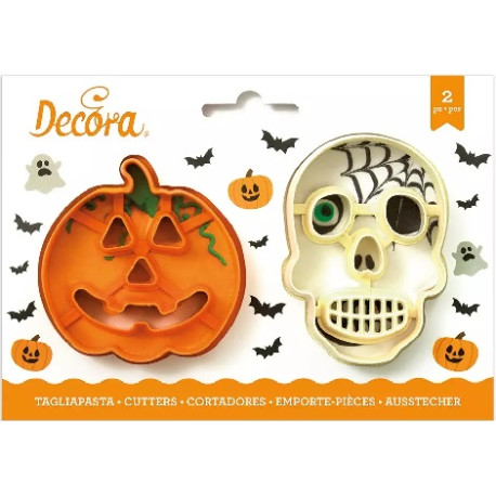 Set 2 Tagliapasta 1 Zucca e 1 Teschio in plastica da Decora Set 2 Tagliapasta 1 Zucca e 1 Teschio in plastica da Decora