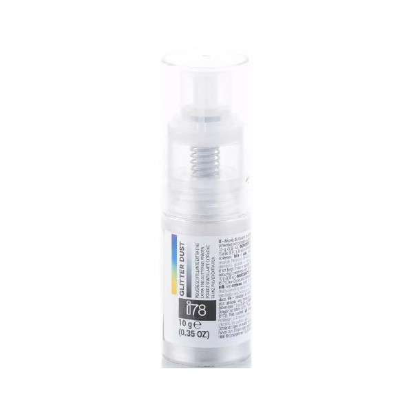 Glitter Dust Silver 10 g, della linea i78 Silikomart: colorante in polvere spray color argento glitterato perlescente
