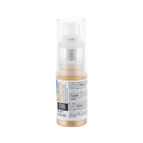 Glitter Dust Gold 10 g della linea i78 di Silikomart: colorante in polvere spray color oro glitterato perlescente