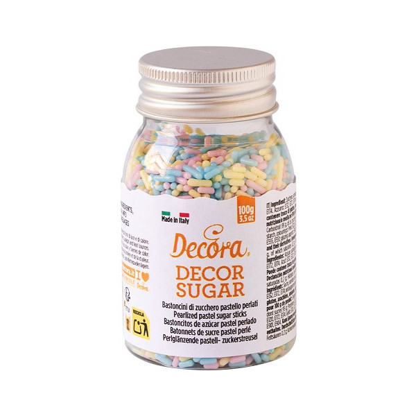 Bastoncini di Zucchero Perlati Decora 100g – Mix Rosa, Azzurro e Giallo | Sprinkles per Dolci