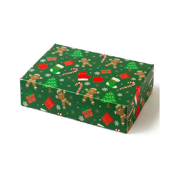 Scatola regalo rettangolare portadolci Happy Gingerbread Decora: box auto-montante in cartoncino 18x13,5xh7,5 cm