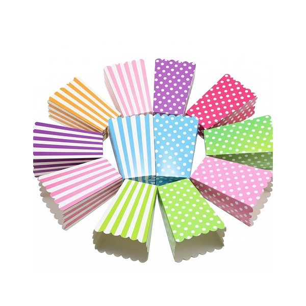 Mini Box Porta Popcorn, Caramelle e Dolcetti a Fantasia Assortita 8x8xh12 cm in set da 6 Pz