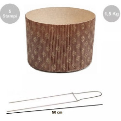 Kit Spillone Acciaio Inox 2 Punte 50 cm Decora + 5 Stampi Panettone Alto Rigido 1,5 Kg