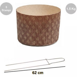 Kit Spillone Acciaio Inox 2 Punte 62 cm Decora + 5 Stampi Panettone Alto Rigido 1,5 Kg