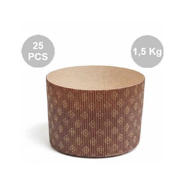 Set 25 Stampi Panettone Alto Rigido Professionale in Carta Forno Calandrata Ondulata 20,5x13,5 cm 1,5 Kg