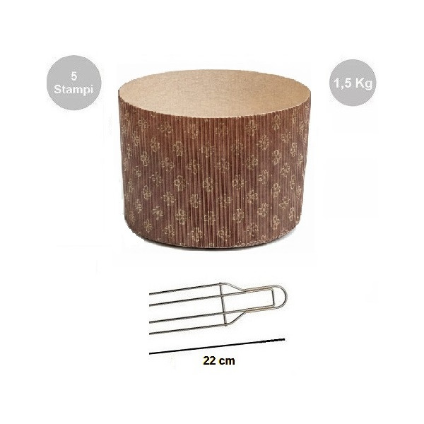 Kit Spillone Acciaio Inox 4 Punte 22 cm Decora + 5 Stampi Panettone Alto Rigido 1,5 Kg