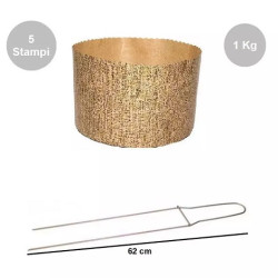 Kit Panettone Alto 1Kg: 5 Stampi in Carta Professionale + Spillone Raffreddamento DECORA Inox 62 cm