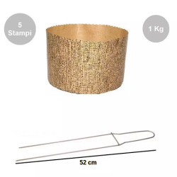 Kit Panettone Alto 1Kg: 5 Stampi in Carta Professionale + Spillone Raffreddamento DECORA Inox 52 cm