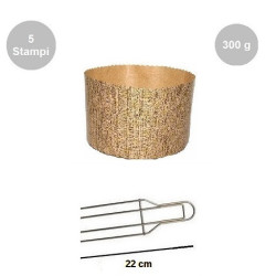 Kit Panettone Alto 300g: 5 Stampi in Carta Professionale + Spillone Raffreddamento DECORA Inox 4 punte 22 cm