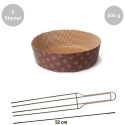 Kit Panettone Basso 500g: 5 Stampi in Carta Professionale + Spillone Raffreddamento DECORA Inox 4 punte 52 cm