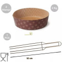 Kit Panettone Basso 2Kg: 2 Stampi in Carta Professionale + Spillone Raffreddamento DECORA Inox 4 punte 52 cm