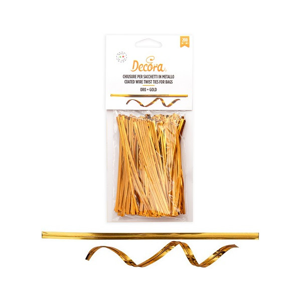 Chiusure per Sacchetti in Metallo Oro Decora - 200 Laccetti Riutilizzabili e Resistenti da 12 cm