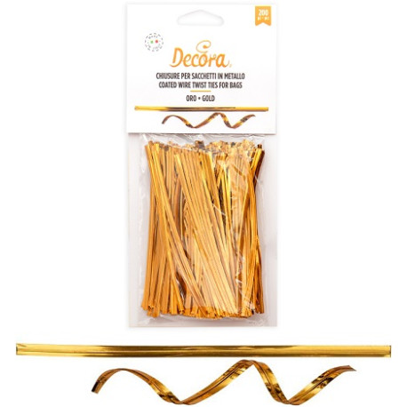 Chiusure per Sacchetti in Metallo Oro Decora - 200 Laccetti Riutilizzabili e Resistenti da 12 cm