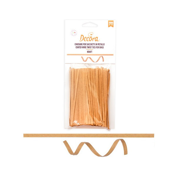 Chiusure per Sacchetti in Metallo Kraft Decora - 1000 Laccetti da 12 cm, Resistenti e Riutilizzabili