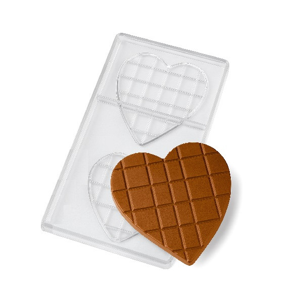 Stampo Tavoletta Cioccolato Cuore – Policarbonato Professionale, 2 Cuori Piatti da 50 g (111,5×111,5×5 mm)