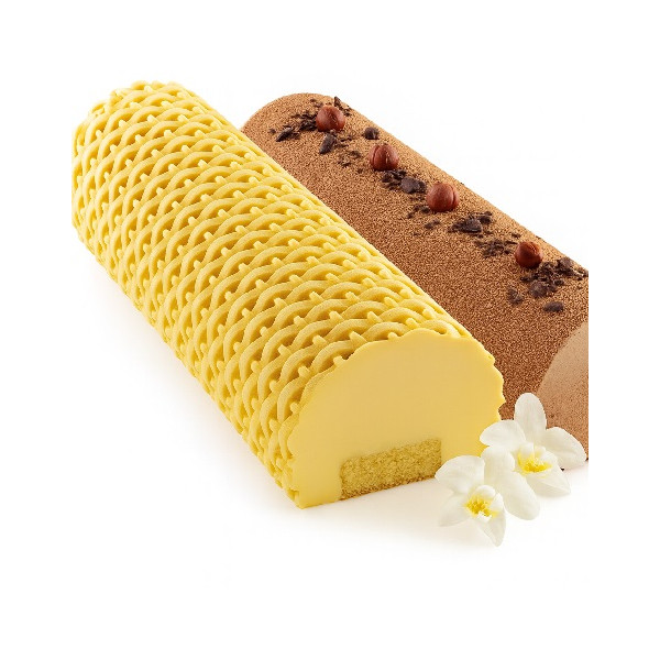 Magic Buche Silikomart – Kit Stampo con Supporto per Tronchetto Semifreddo Liscio o Decorato (8×25×H6,7 cm)